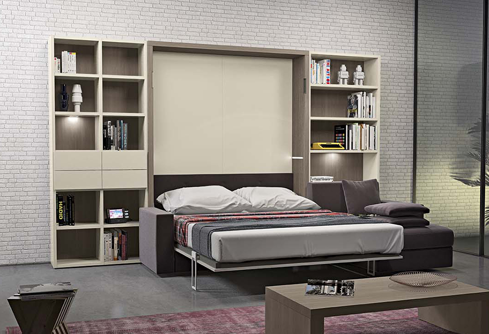 Parete Attrezzata Con Letto Matrimoniale A Scomparsa