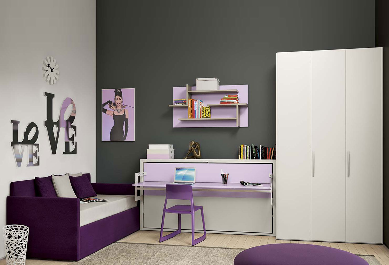 Cameretta con due letti trasformabili dynamic night #3 clever.it Letto con scrivania a scomparsa