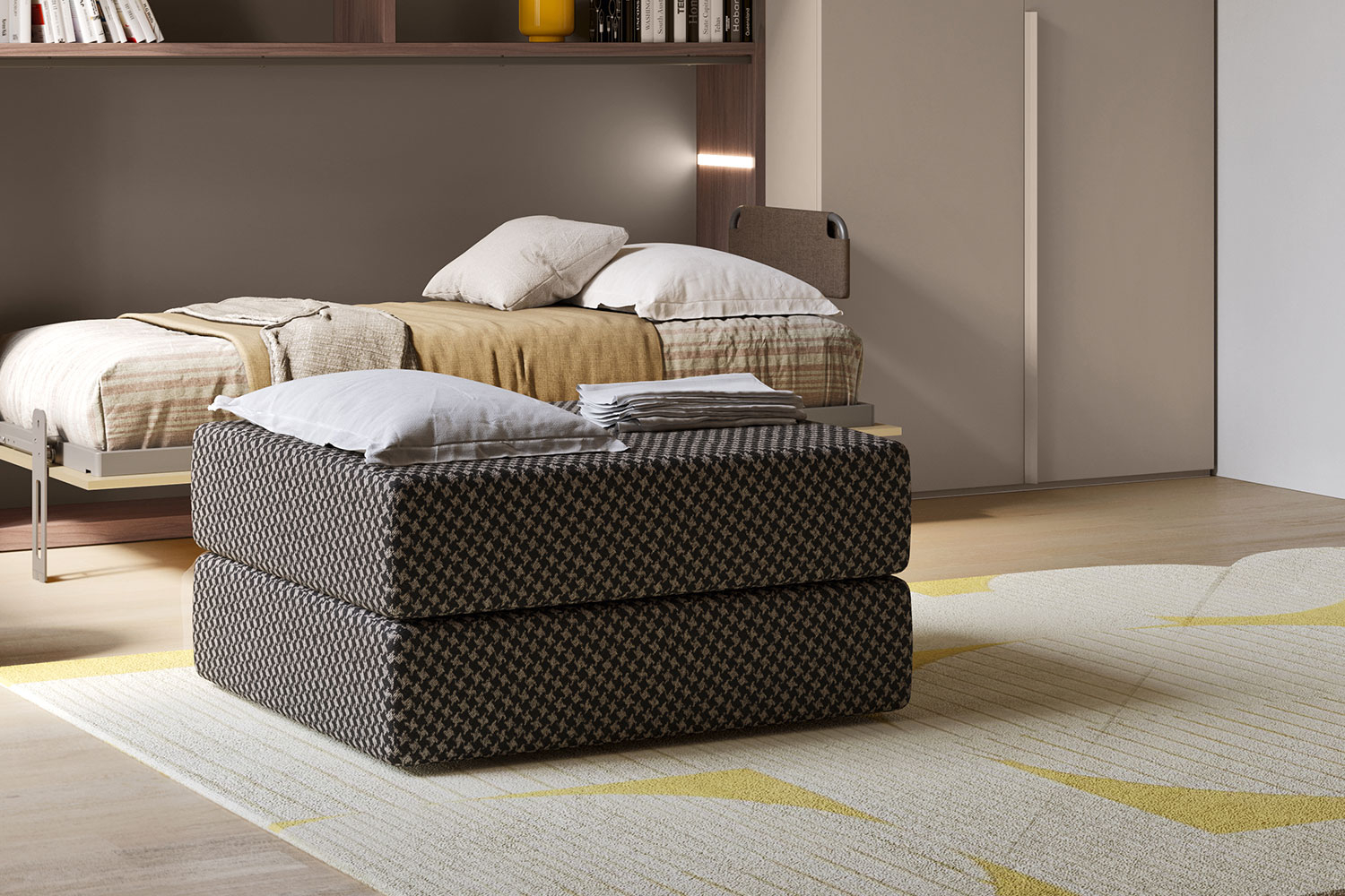 Foldable single bed pouffe for guests InMotion