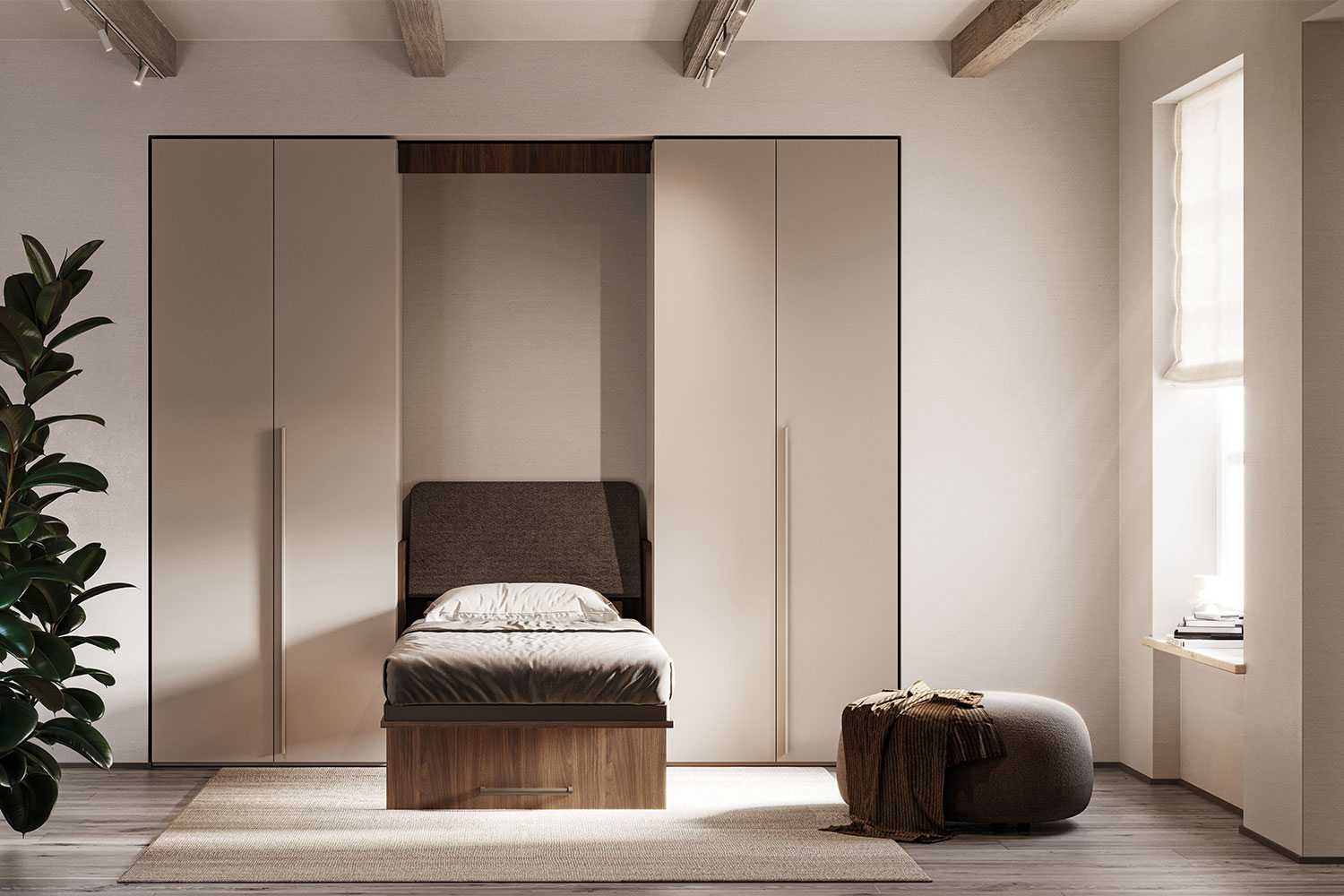 Letto singolo a scomparsa verticale con armadio