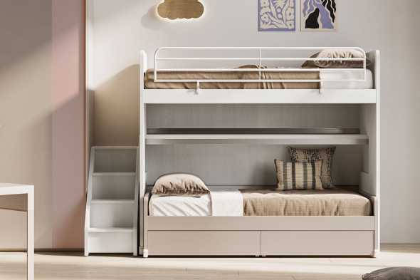Letto a castello scorrevole con protezione per letto superiore