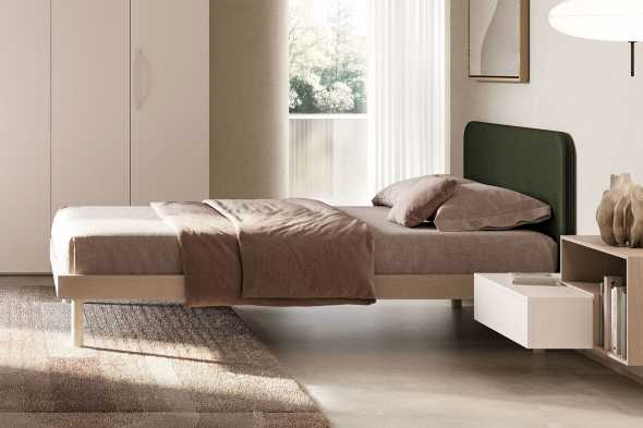 Letto moderno senza pediera con testiera imbottita