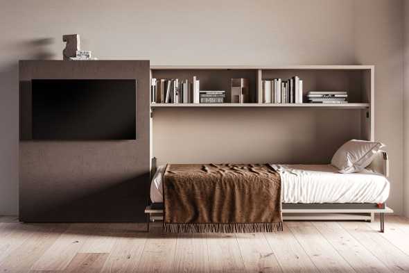 Letto a scomparsa orizzontale con frontale scorrevole dotato di porta TV integrato
