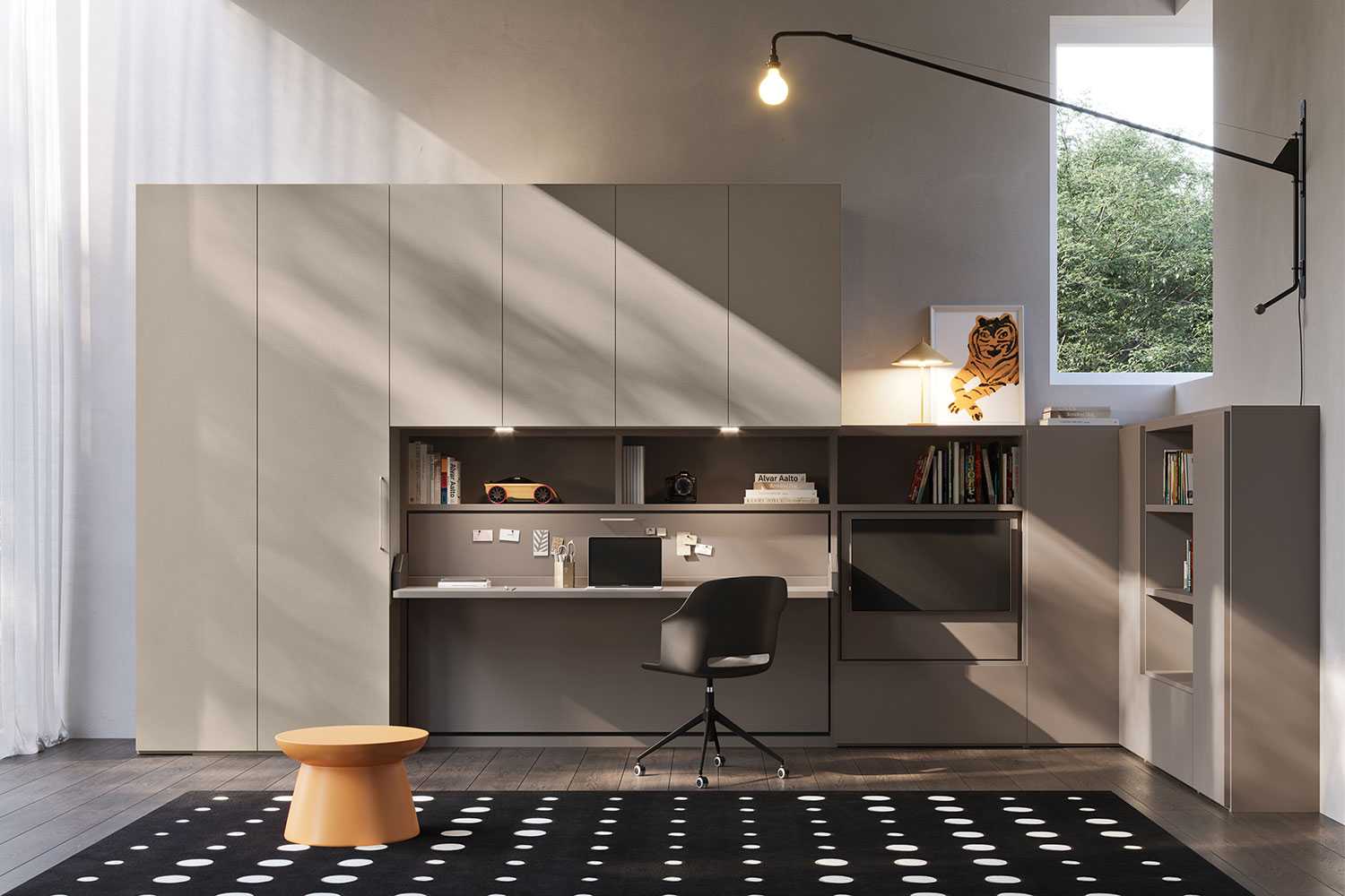Wardrobe with built-in wall bed with desk IM22_12