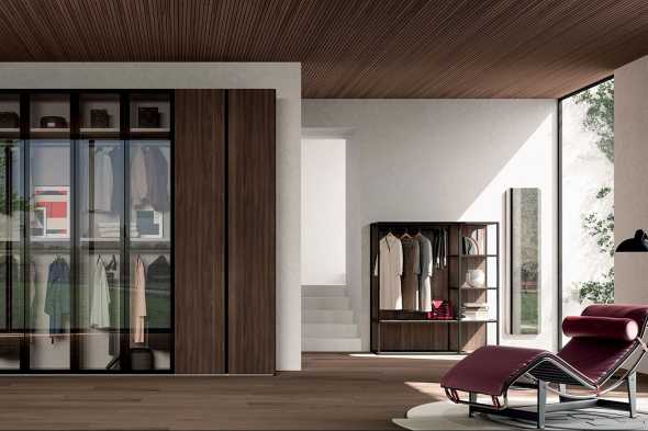 Wooden entryway wardrobe with glass doors W23_02
