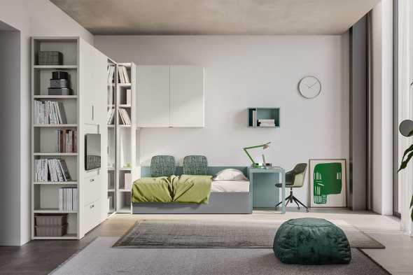 Corner bedroom set with wardrobe with TV unit P14