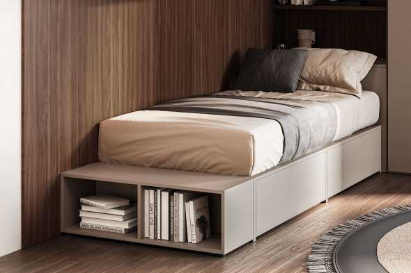 Letto singolo con vani portaoggetti