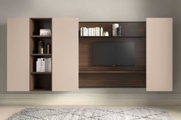 Parete attrezzata con libreria e pannello porta TV IM26
