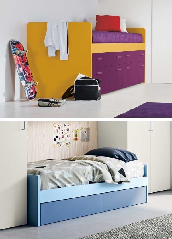 Due modelli di letto con cassetti