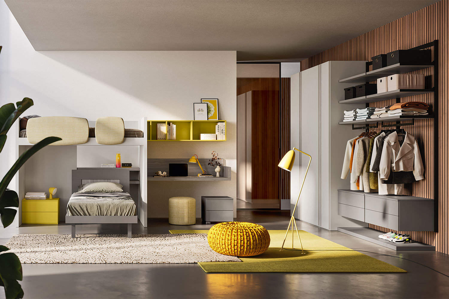 Cameretta condivisa con armadio e cabina a vista