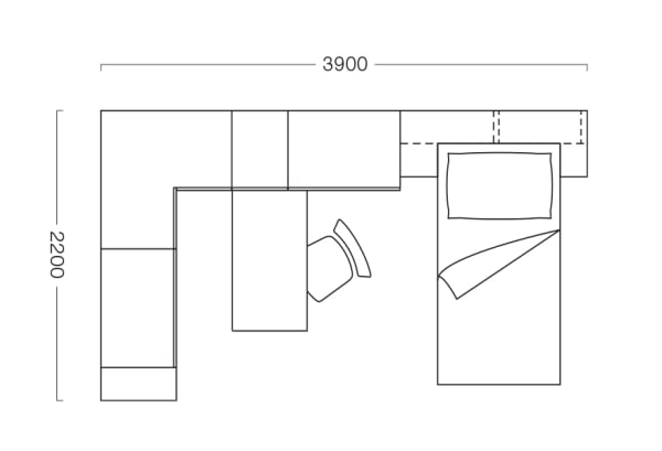 Piantina di cameretta con ponte e armadio ad angolo T11