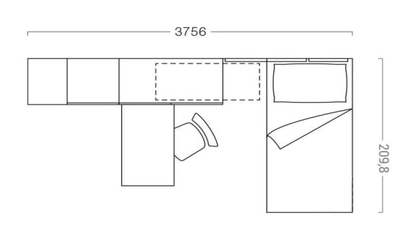 Piantina di cameretta per bambino con ponte e scrivania P18