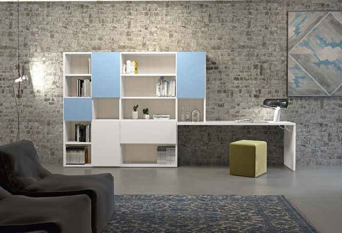 Parete libreria con scrivania integrata Wall System #5