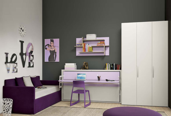 Two girls' bedroom furniture solution with hideaway beds