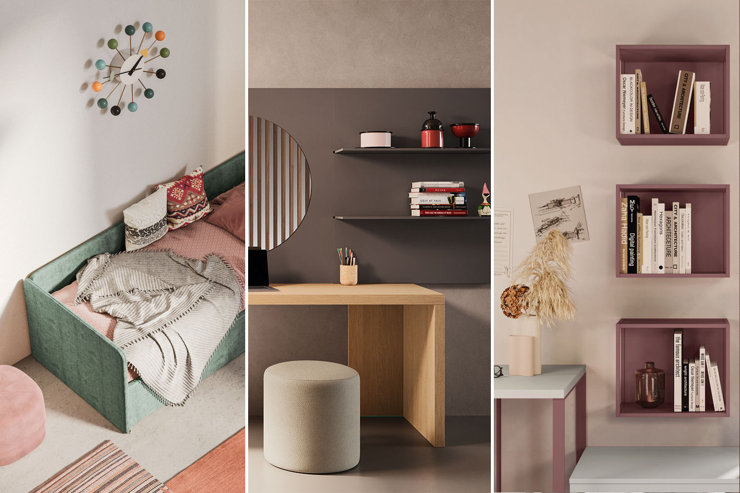 Collage con esempi di ambienti arredati in stile Mix&Match