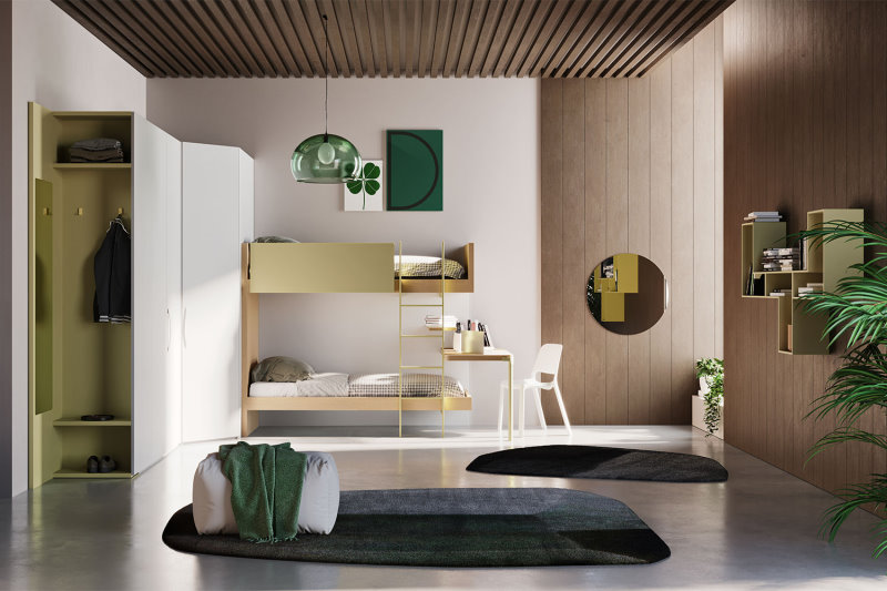 Cameretta bianca e verde ispirata al colore Lemon Grass di Pantone