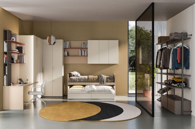 Cameretta componibile beige, bronzo, rosso e caramello Start P20 di Clever