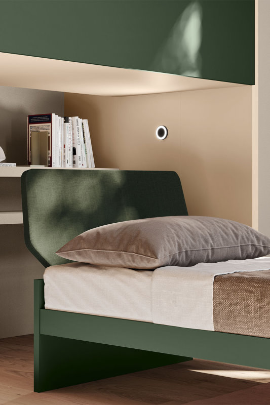 Cameretta componibile verde scuro, beige e bronzo metallizzato Start S25 di Clever