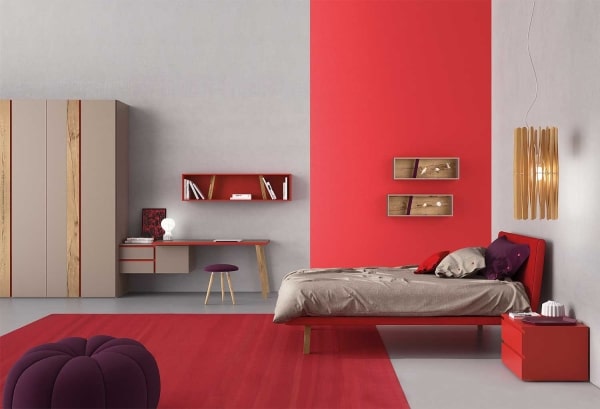 Red and grey teenage girl bedroom