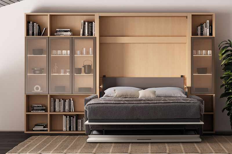 Letto matrimoniale a scomparsa con libreria