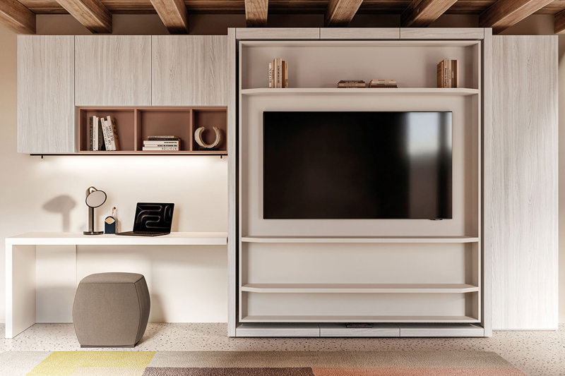 Mobile girevole con letto a scomparsa e porta TV