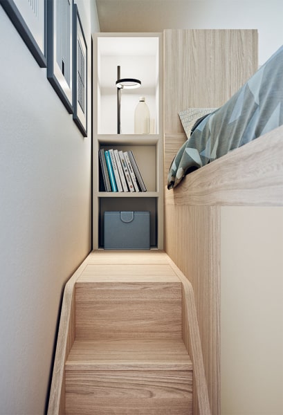 Letto a soppalco con scala contenitore S29