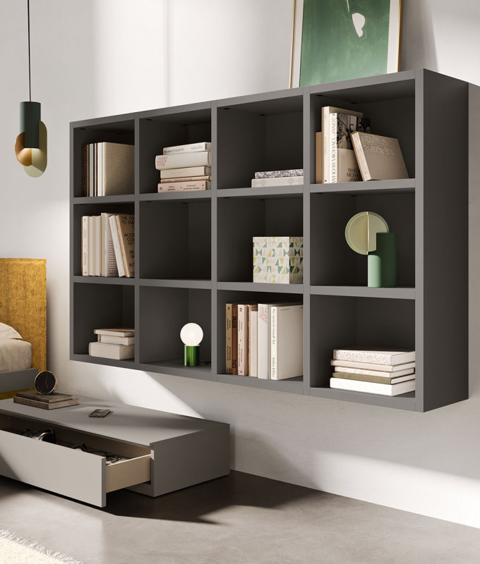 Libreria sospesa grigia a 12 scomparti