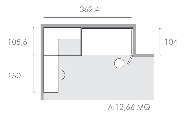 Piantina di cameretta ad angolo con zona studio e cabina StartUp 01