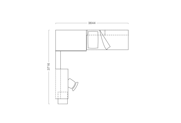 Plan of a corner bedroom set for a 15-year-old boy