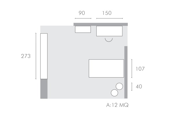 Plan of a 12 square meter bedroom for a girl