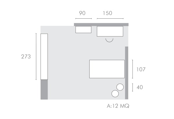 Piantina per la cameretta di una ragazza di 12 mq