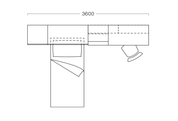 Plan of a 360 cm long bedroom set for a girl