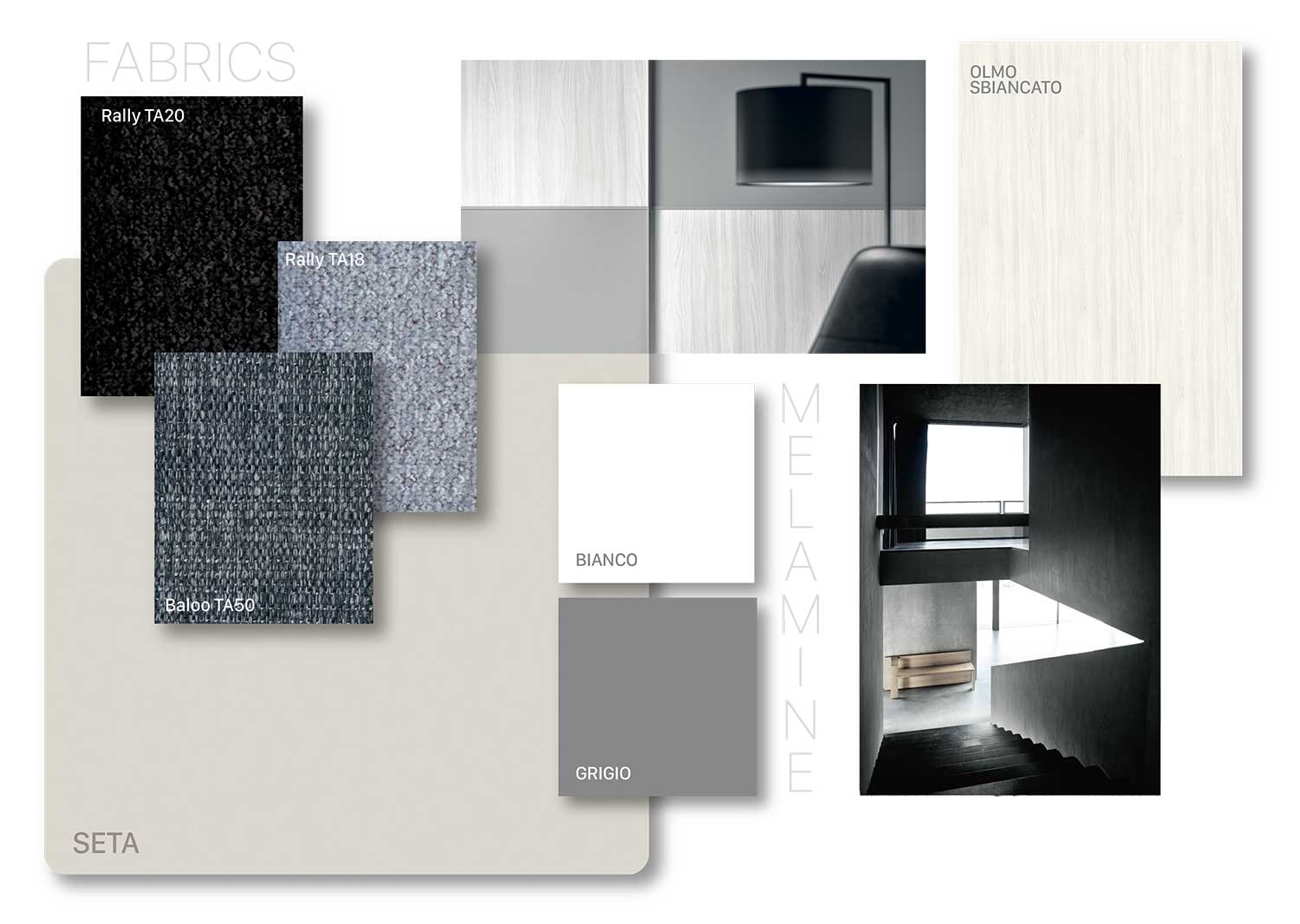 Moodboard Elegante: olmo, grigio, bianco