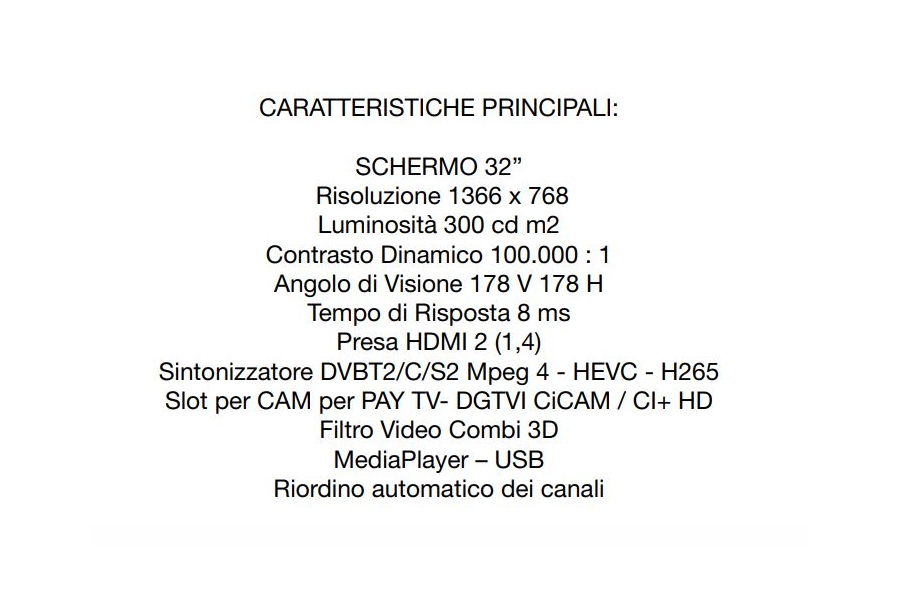 Scheda riassuntiva con le caratteristiche tecniche della Smart TV