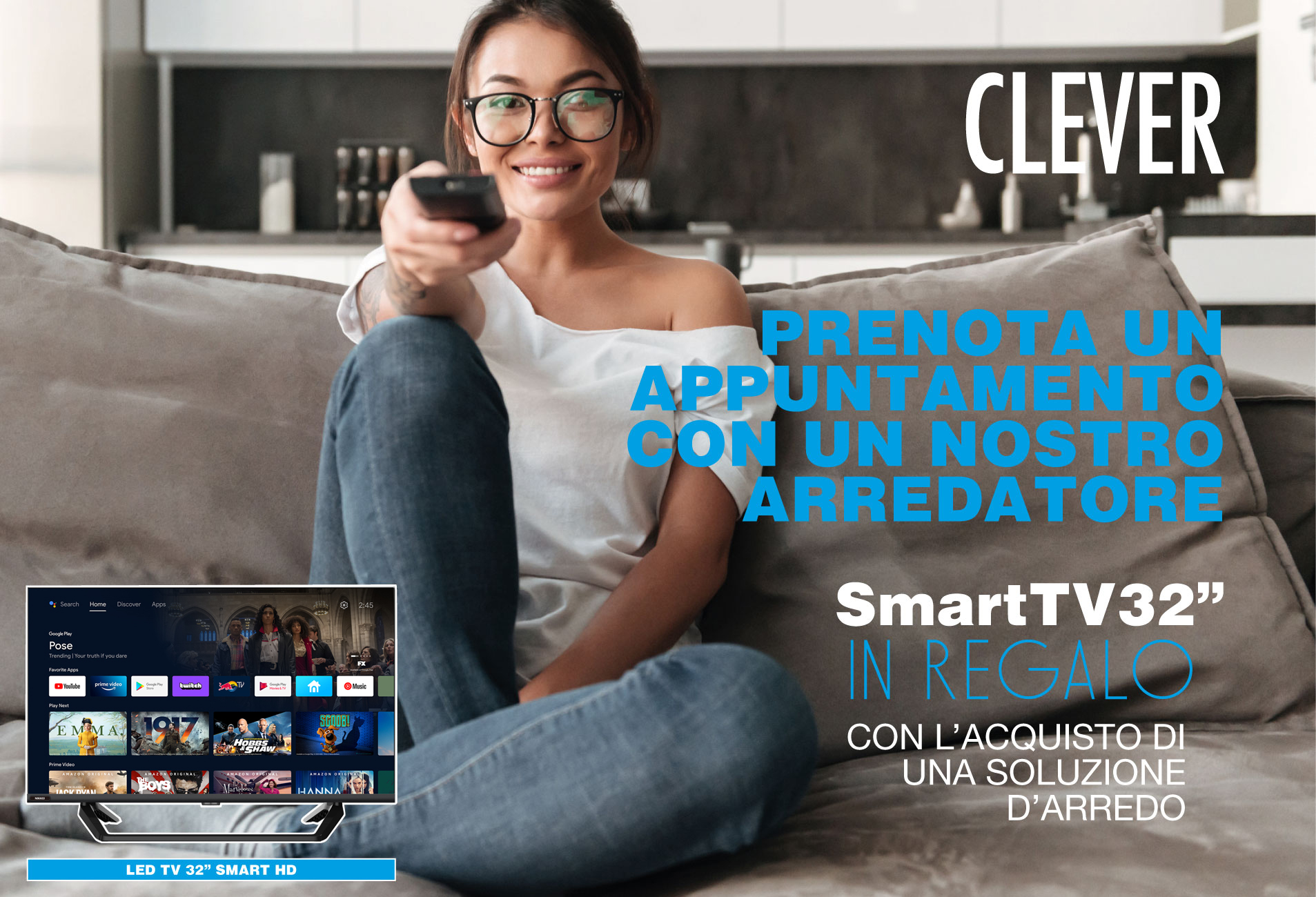 Banner pubblicitario della Promo Smart TV 2023 di Clever